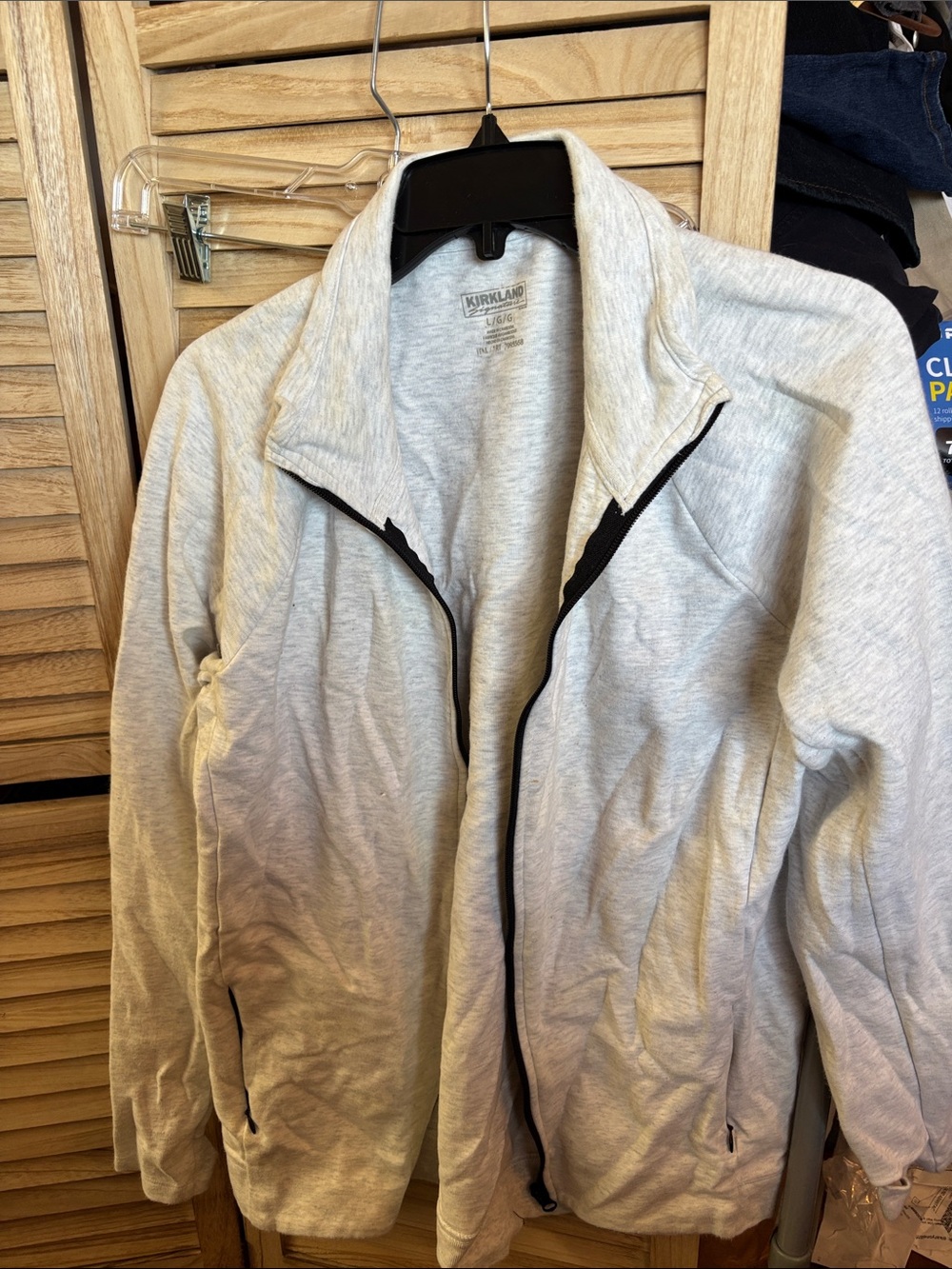 Kirkland Signature Light Heather Gray Full-Zip Jacket with Black Trim Large